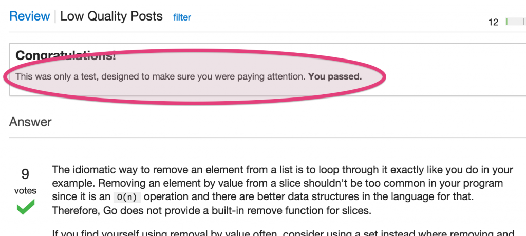 Stack Overflow review attention test